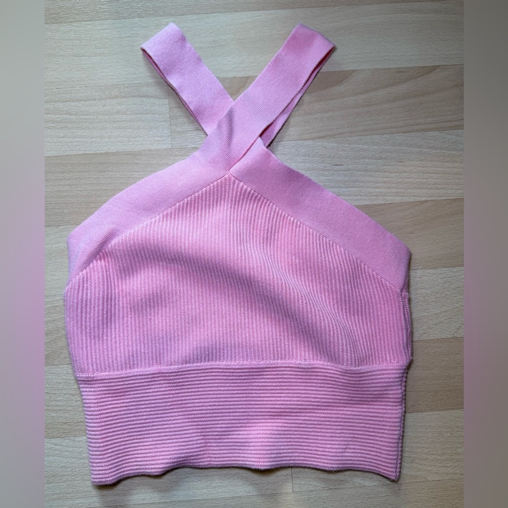 Abercrombie & Fitch Pink Criss Cross Ribbed Crop Tank Top Medium NWT